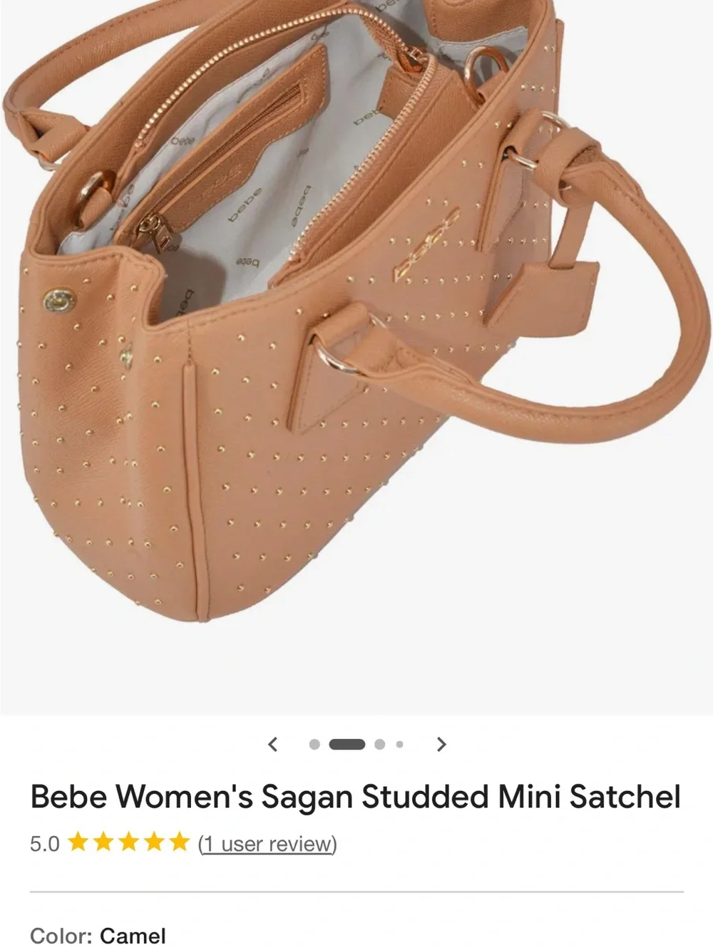 bebe mini Tan Studded Satchel with Top Handles